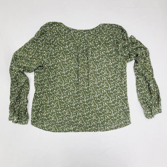 Garnet Hill Clio Button-Up Blouse Green Floral Lightweight V-Neck Size 12 - Picture 2 of 12